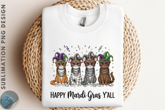 Celebrate with Happy Mardi Gras Y all Cat PNG