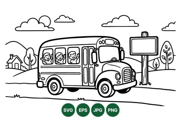 Exploring Kids School Bus Line Art Svg for Embroidery