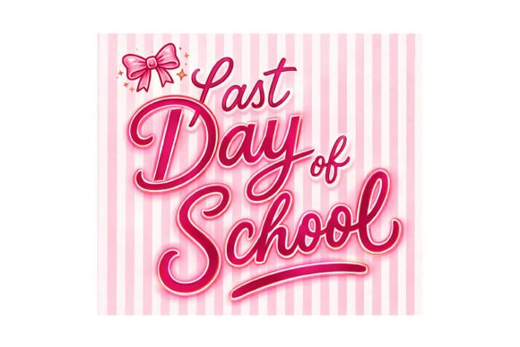 Last Day of School Pink Bow Script SVG