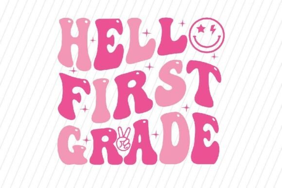 Retro Hello First Grade Svg Png for Embroidery